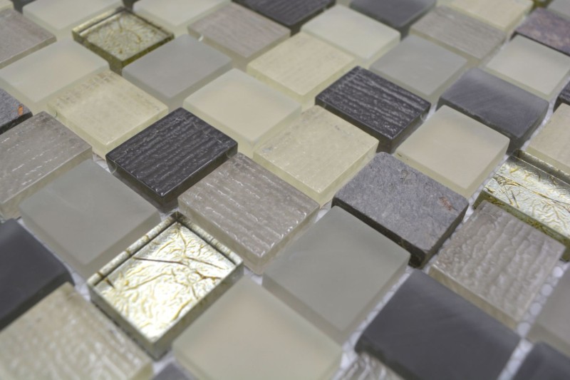 Mosaico rustico in pietra naturale mosaico di vetro quarzo beige crema antracite vetro smerigliato cucina alzatina bagno parete WC - MOS82-0102