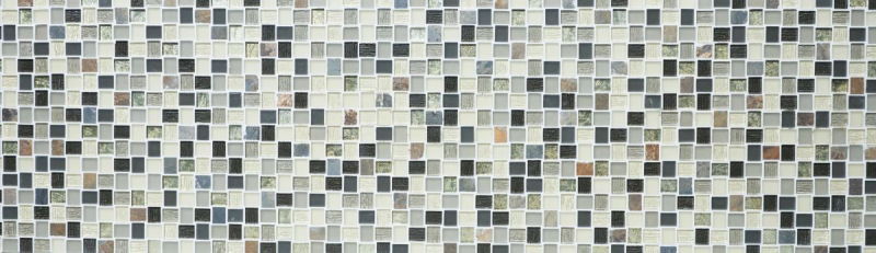 Piastrella di mosaico decorata a mano Rivestimento traslucido bianco grigio ruggine Rettangolo Mosaico di vetro Pietra di cristallo rustica MOS82-0102_m