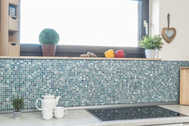 Pietra naturale vetro mosaico piastrelle verde blu grigio antracite smerigliato vetro piastrelle backsplash cucina parete WC - MOS92-XCR1501