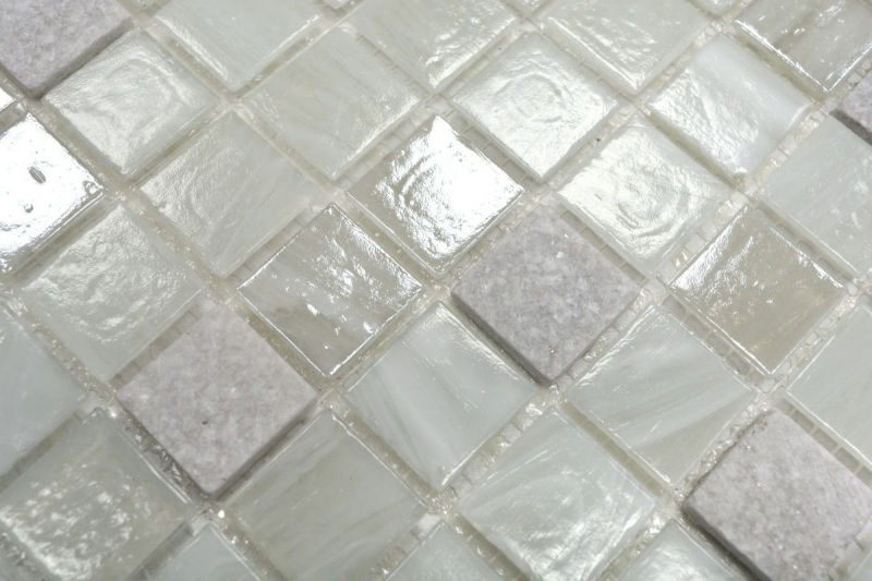Piastrella di mosaico dipinta a mano Backsplash di piastrelle Bianco traslucido Mosaico di vetro Pietra di cristallo Bianco crema MOS94-2503_m