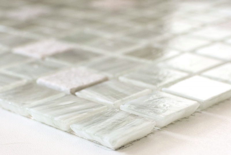 Piastrella di mosaico dipinta a mano Backsplash di piastrelle Bianco traslucido Mosaico di vetro Pietra di cristallo Bianco crema MOS94-2503_m
