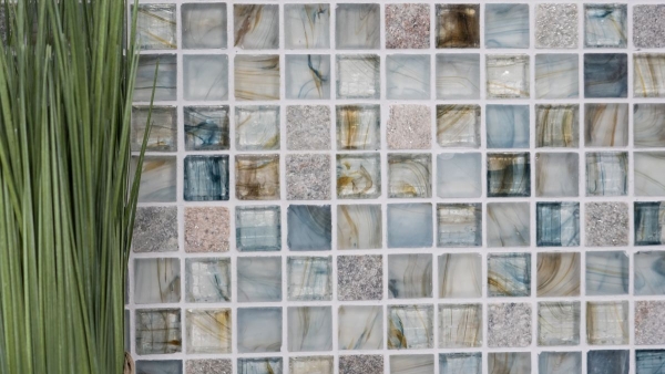 Piastrella di mosaico dipinta a mano Backsplash di piastrelle Grigio chiaro traslucido Mosaico di vetro Pietra di cristallo Crema grigio chiaro MOS94-2505_m