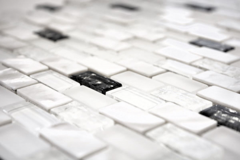Piastrella di mosaico decorata a mano Backsplash di piastrelle Bianco traslucido Brick Mosaico di vetro Pietra di cristallo Shell white MOS87-B01S_m