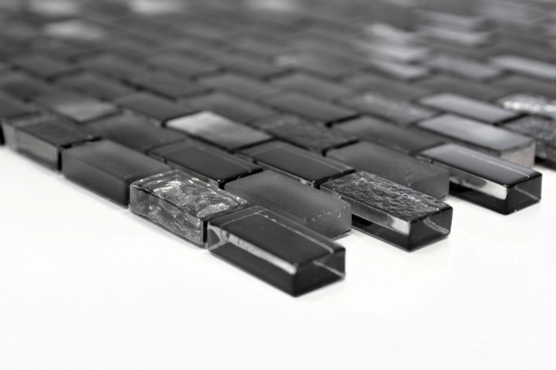 Piastrella di mosaico decorata a mano Backsplash di piastrelle Nero traslucido Brick Mosaico di vetro Pietra di cristallo Conchiglia nera MOS87-B03S_m