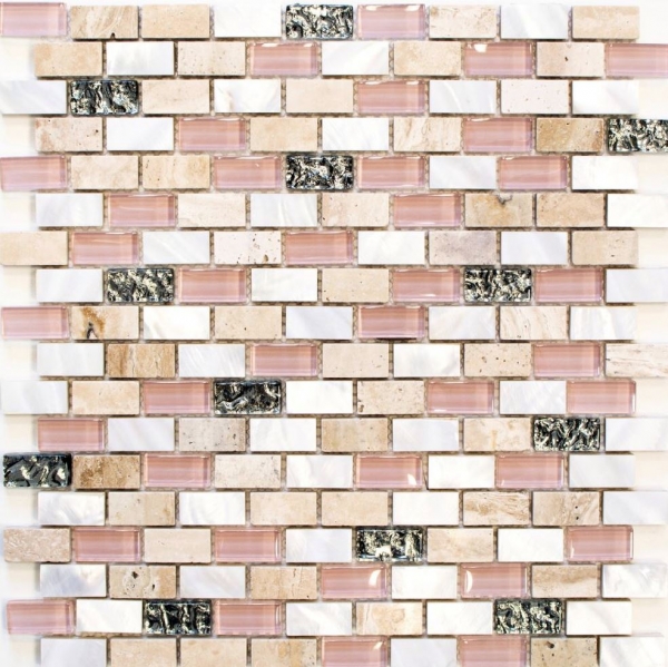 Piastrella di mosaico decorata a mano Backsplash di piastrelle beige traslucido Brick Mosaico di vetro Pietra di cristallo Shell beige MOS87-B05S_m