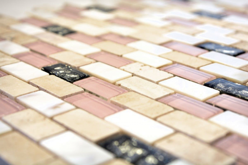 Piastrella di mosaico decorata a mano Backsplash di piastrelle beige traslucido Brick Mosaico di vetro Pietra di cristallo Shell beige MOS87-B05S_m