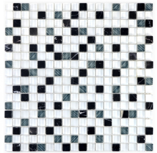 Piastrella di mosaico dipinta a mano Bianco traslucido grigio Mosaico di vetro Pietra di cristallo super bianco nero opaco MOS92-0103_m
