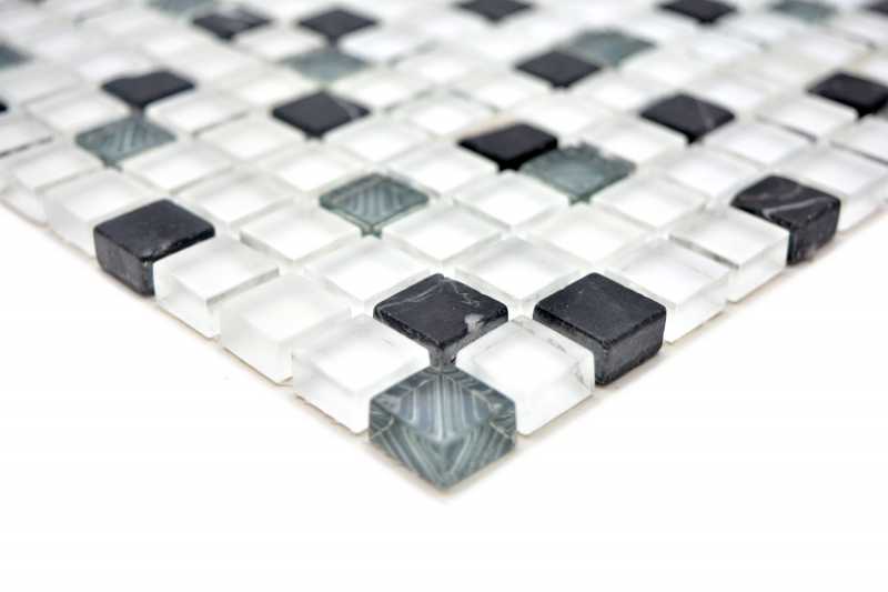 Piastrella di mosaico dipinta a mano Bianco traslucido grigio Mosaico di vetro Pietra di cristallo super bianco nero opaco MOS92-0103_m