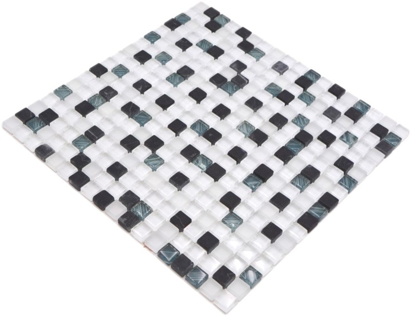 Mosaico di vetro in pietra naturale piastrelle bianco grigio scuro nero backsplash - MOS92-0103
