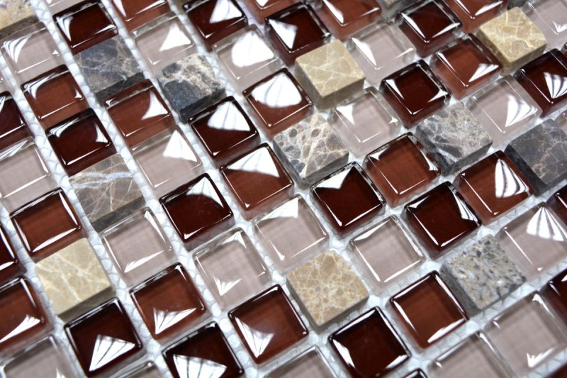Mosaico di vetro in pietra naturale marrone scuro marrone chiaro ocra BAGNO WC cucina WALL backsplash piastrelle - MOS92-1304