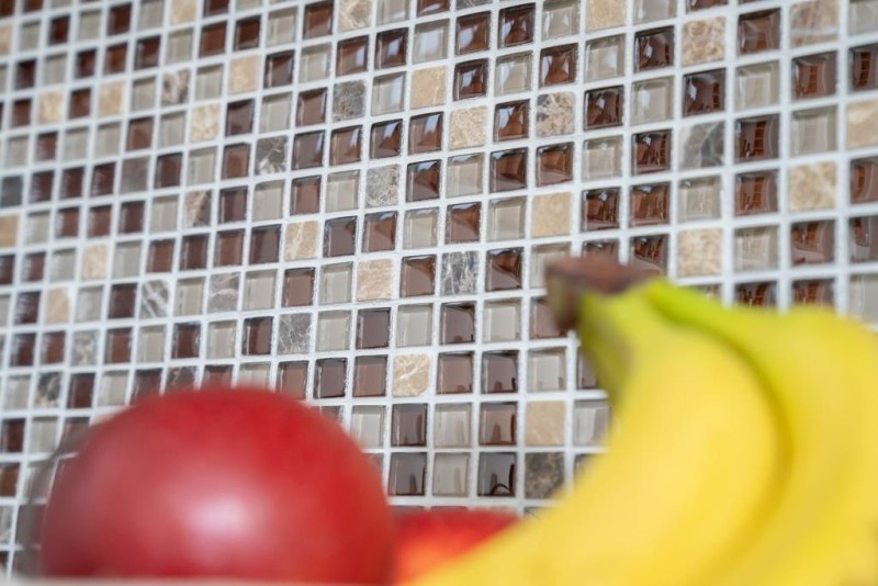Mosaico di vetro in pietra naturale marrone scuro marrone chiaro ocra BAGNO WC cucina WALL backsplash piastrelle - MOS92-1304