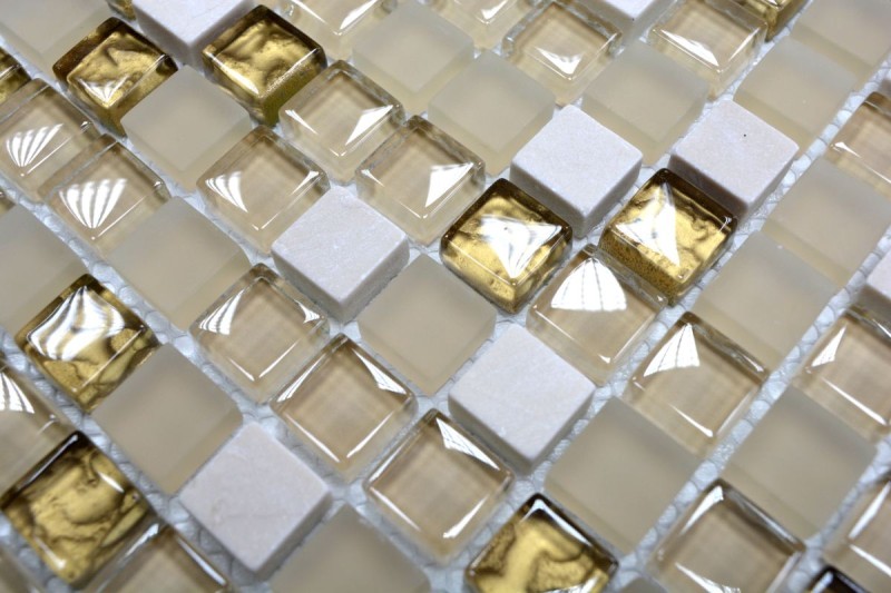 Mosaico di vetro in pietra naturale piastrelle di mosaico bianco opaco oro crema smerigliato piastrelle di vetro backsplash cucina - MOS92-1201