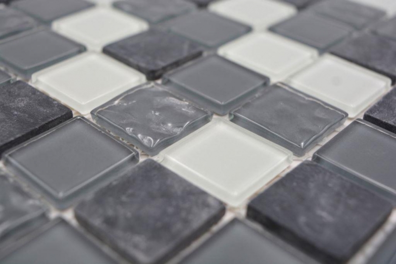 Mosaico di vetro in pietra naturale tessere di mosaico di pietra rustica grigio antracite bianco con texture Schienale di piastrelle per cucina - MOS62-0207-GN