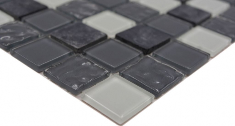 Mosaico di vetro in pietra naturale tessere di mosaico di pietra rustica grigio antracite bianco con texture Schienale di piastrelle per cucina - MOS62-0207-GN