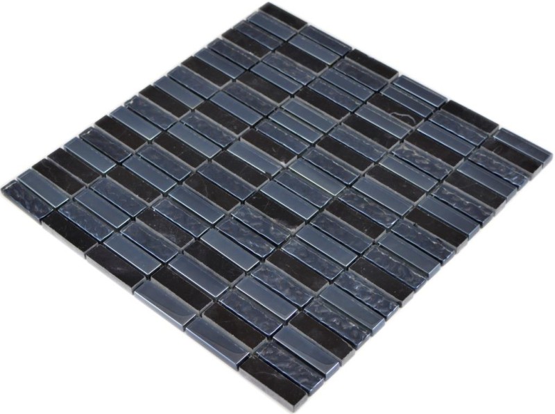 Piastrelle rettangolari in vetro mosaico grigio nero blu nero marmo pietra naturale parete cucina bagno WC - MOS87-0302