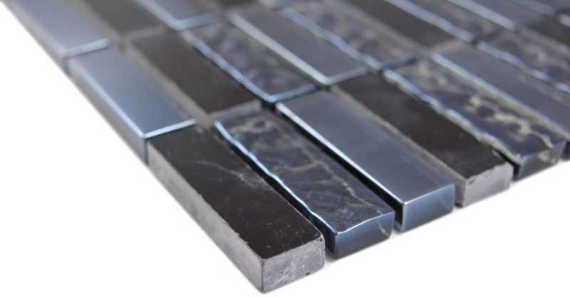 Piastrelle rettangolari in vetro mosaico grigio nero blu nero marmo pietra naturale parete cucina bagno WC - MOS87-0302