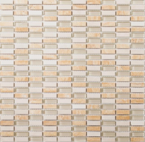 Piastrelle rettangolari di mosaico di vetro aste mini beige crema beige dorato pietra naturale cucina alzatina bagno WC parete - MOS87-1412