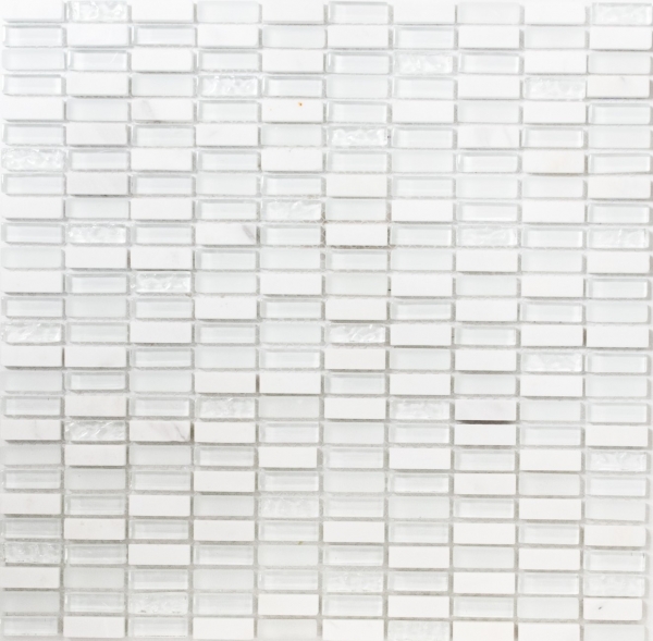 Piastrella di mosaico dipinta a mano Backsplash di piastrelle Barre bianche traslucide Mosaico di vetro Pietra di cristallo bianca bianca opaca MOS87-1401_m
