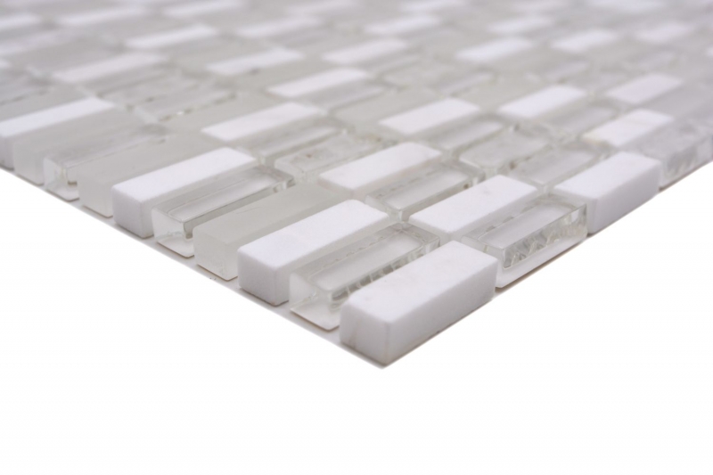 Piastrelle rettangolari in vetro mosaico bianco carrara look cava vetro pietra naturale backsplash bagno cucina WC - MOS87-1401
