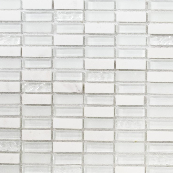 Piastrella di mosaico dipinta a mano Backsplash di piastrelle Barre bianche traslucide Mosaico di vetro Pietra di cristallo bianca bianca opaca MOS87-1401_m