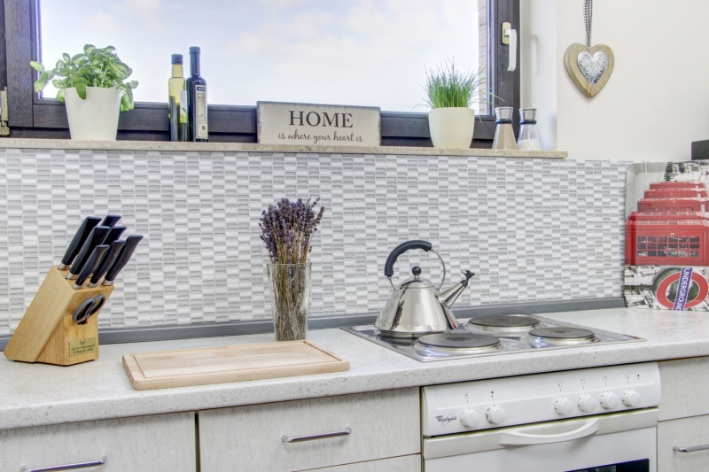 Piastrelle rettangolari in vetro mosaico bianco carrara look cava vetro pietra naturale backsplash bagno cucina WC - MOS87-1401