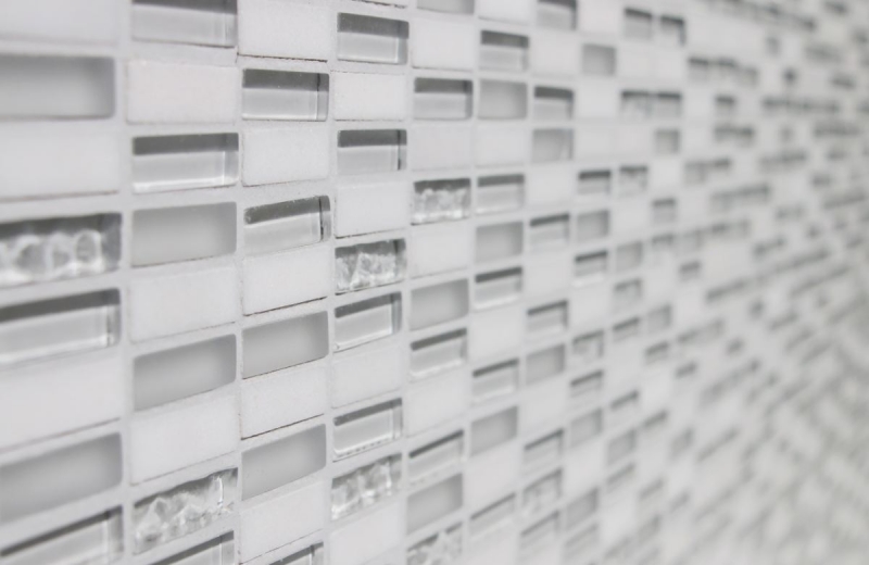 Piastrelle rettangolari in vetro mosaico bianco carrara look cava vetro pietra naturale backsplash bagno cucina WC - MOS87-1401