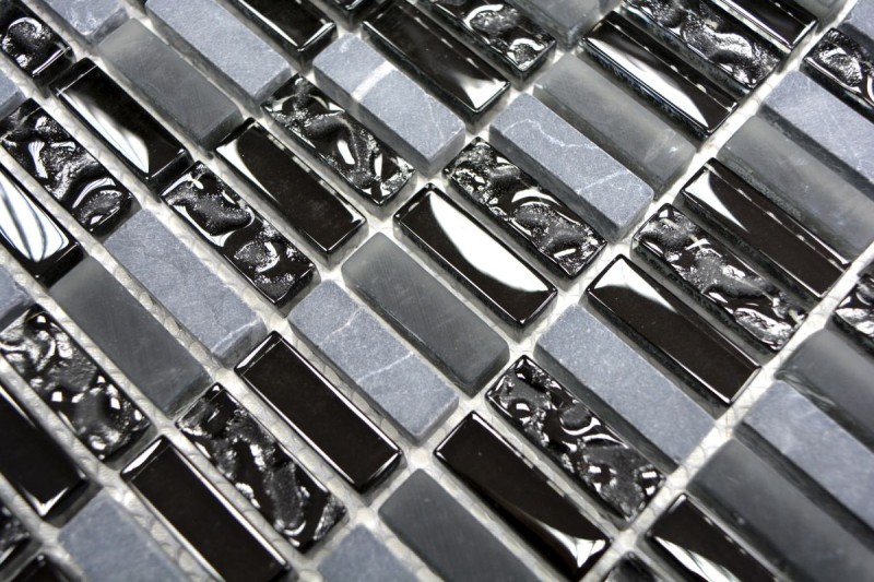 Piastrelle rettangolari in vetro mosaico mini grigio nero antracite pietra naturale struttura piastrelle backsplash cucina WC - MOS87-1403