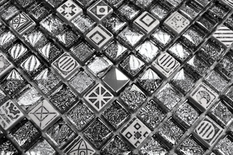 Mosaico di vetro pietra artificiale mosaico piastrelle resina argento antracite nero struttura cucina splashback piastrelle backsplash - MOS92-Z02EU
