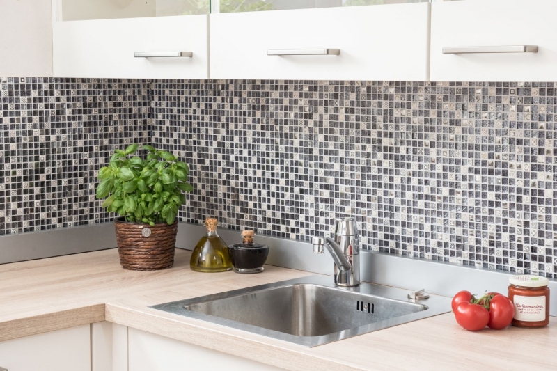 Mosaico di vetro pietra artificiale mosaico piastrelle resina argento antracite nero struttura cucina splashback piastrelle backsplash - MOS92-Z02EU