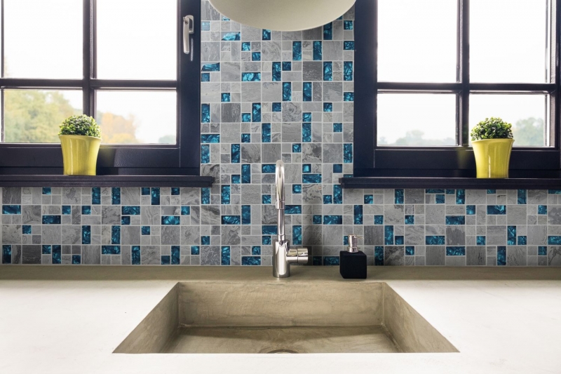 Pietra naturale vetro mosaico marmo piastrelle mosaico grigio blu antracite cucina splashback piastrella posteriore WC - MOS88-0404