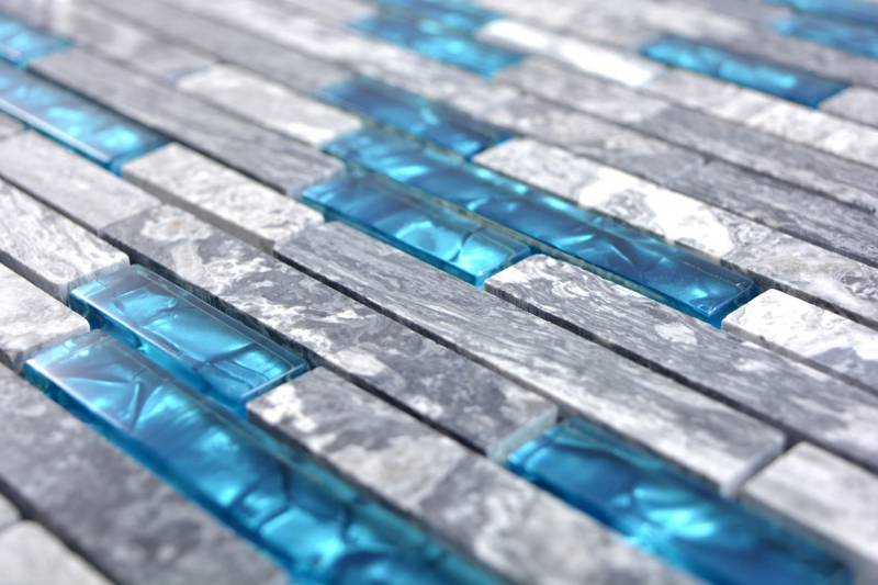 Piastrella di mosaico Mosaico di vetro composito grigio traslucido Pietra di cristallo grigio blu MOS87-0404_f