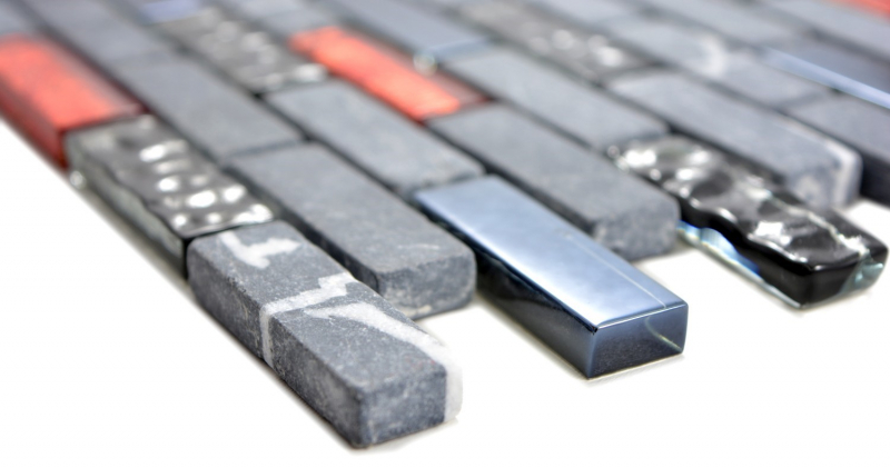 Piastrella di mosaico dipinta a mano grigio traslucido nero mosaico di vetro composito Pietra di cristallo grigio nero rosso MOS87-0429_m
