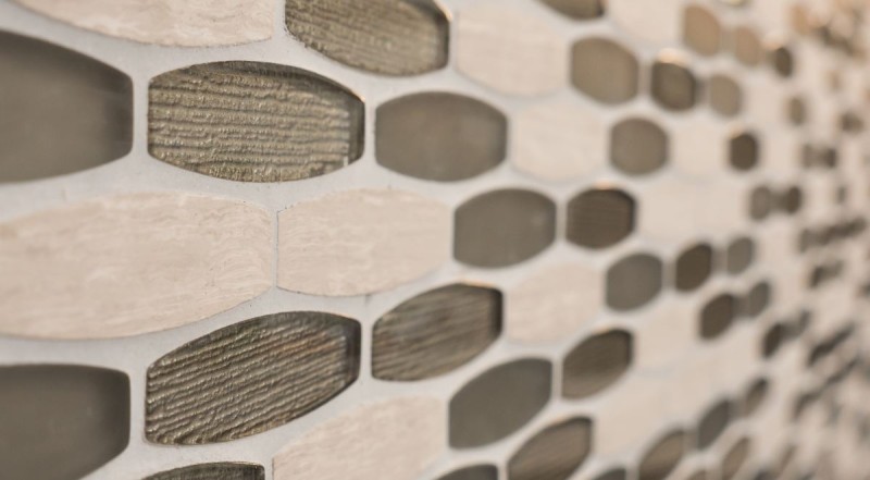 Pietra naturale vetro mosaico marmo mosaico piastrelle ovali barca grigio chiaro beige marrone chiaro backsplash parete cucina - MOS85-BM59