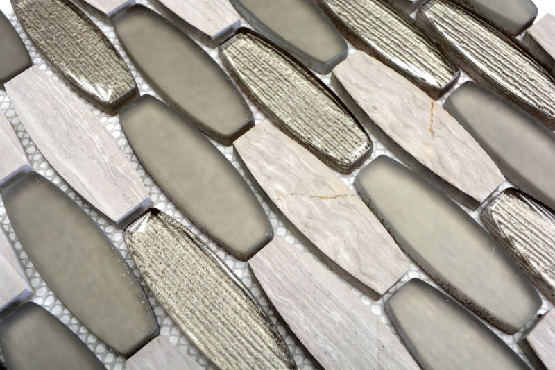 Piastrella di mosaico decorata a mano Backsplash di piastrelle Grigio traslucido Forma di barca Mosaico di vetro Pietra di cristallo grigio MOS85-BM59_m