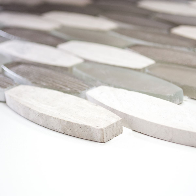 Piastrella di mosaico decorata a mano Backsplash di piastrelle Grigio traslucido Forma di barca Mosaico di vetro Pietra di cristallo grigio MOS85-BM59_m