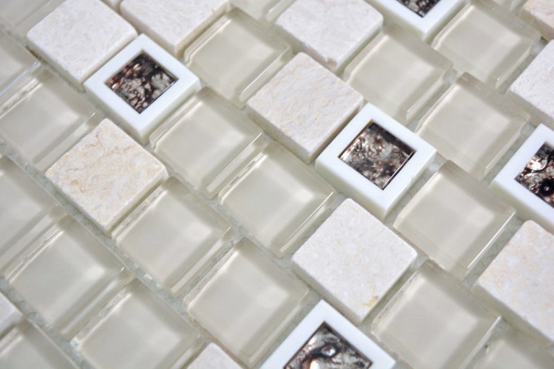 Piastrella di mosaico dipinta a mano Plastica traslucida beige Mosaico di vetro Pietra di cristallo beige MOS82BM-0115_m