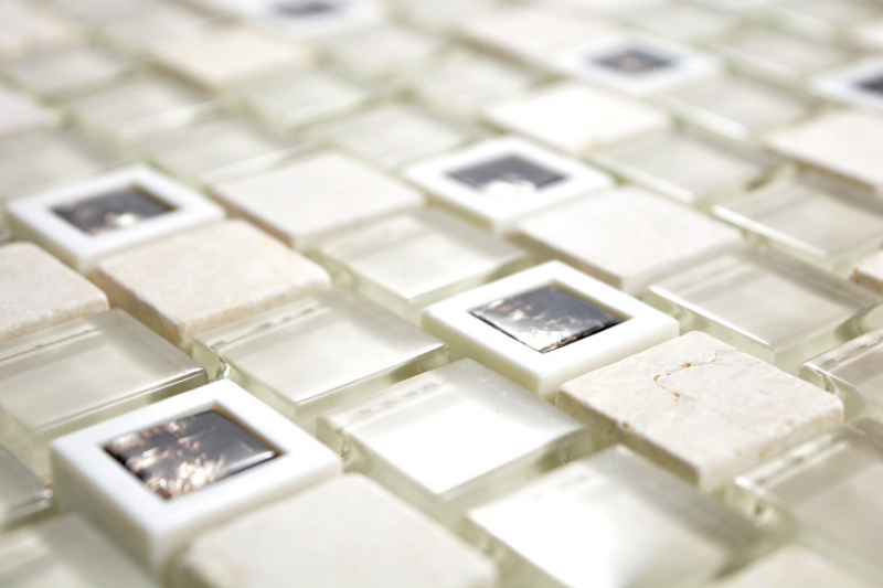Piastrella di mosaico dipinta a mano Plastica traslucida beige Mosaico di vetro Pietra di cristallo beige MOS82BM-0115_m