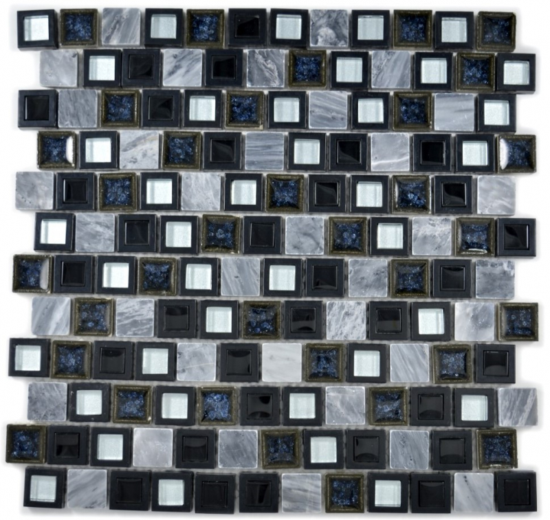 Piastrella di mosaico dipinta a mano Plastica ceramica traslucida grigio nero Mosaico di vetro Pietra di cristallo ceramica grigio nero MOS82BM-0119_m