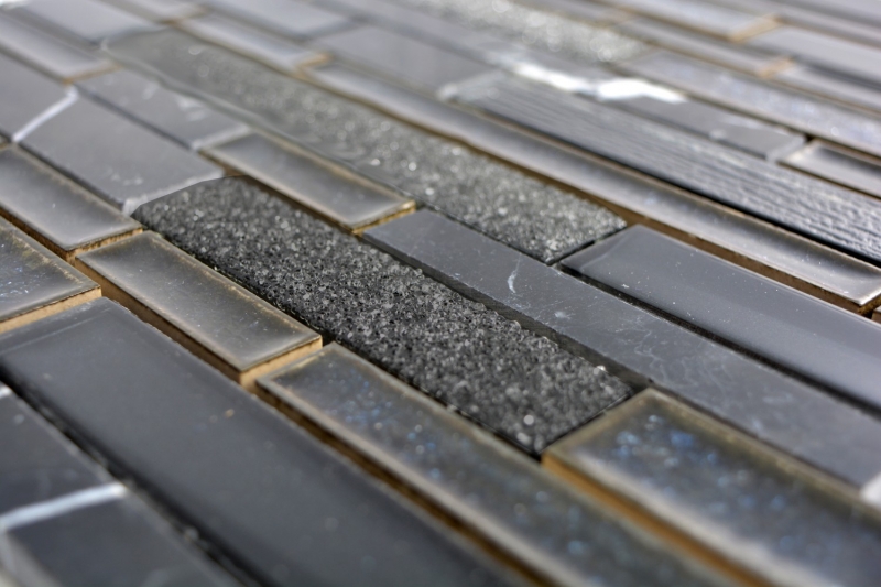 Piastrella di mosaico dipinta a mano ceramica traslucida nera mosaico di vetro composito Pietra di cristallo ceramica nera MOS87SO-0329_m