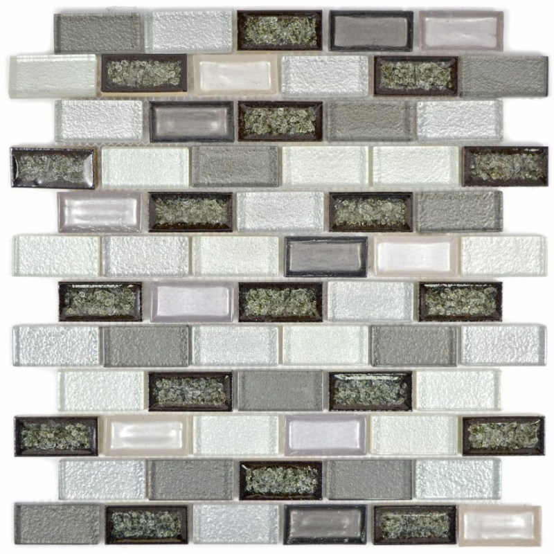 Piastrella di mosaico dipinta a mano Ceramica traslucida grigio Brick Mosaico di vetro Ceramica cristallo grigio artico MOS83IC-0219_m