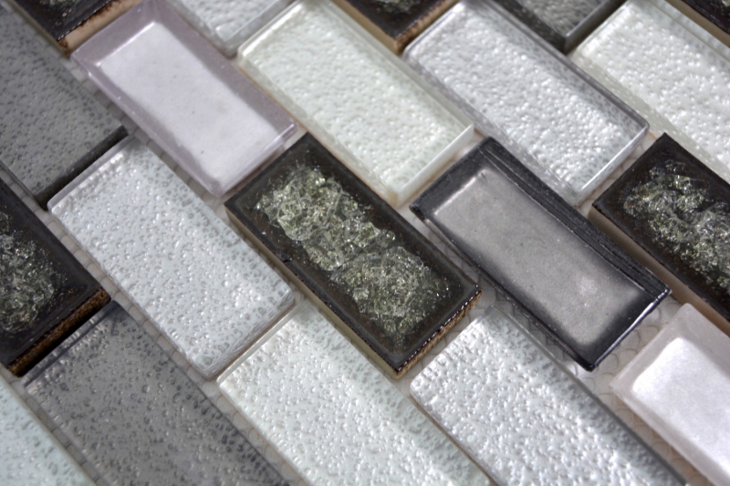 Piastrella di mosaico dipinta a mano Ceramica traslucida grigio Brick Mosaico di vetro Ceramica cristallo grigio artico MOS83IC-0219_m