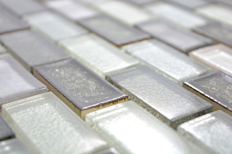Piastrella di mosaico dipinta a mano Ceramica traslucida grigio Brick Mosaico di vetro Ceramica cristallo grigio artico MOS83IC-0219_m