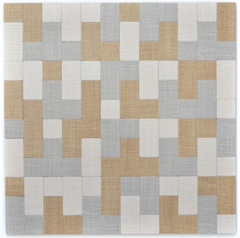 Piastrella di mosaico dipinta a mano Backsplash di piastrelle autoadesive alluminio crema beige grigio combinazione metallo aspetto tessile MOS200-2522_m