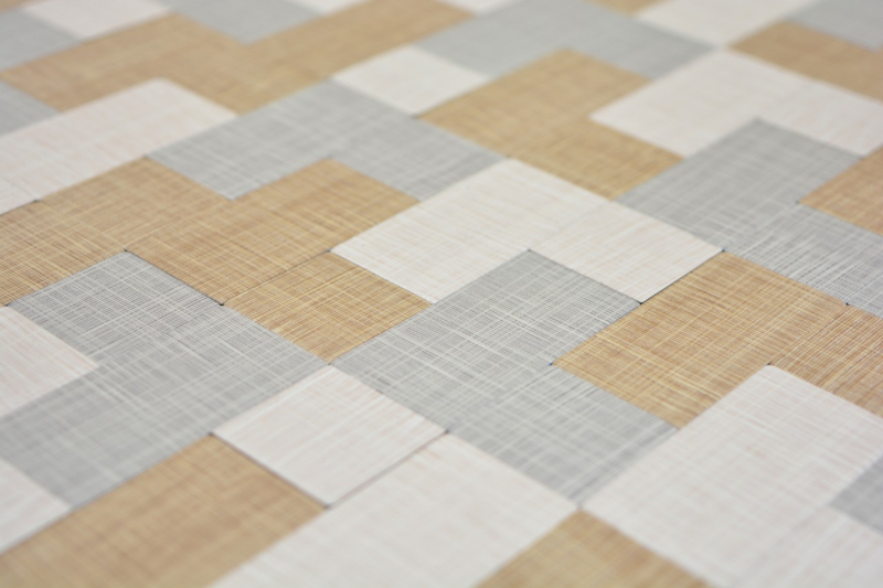 Piastrella di mosaico dipinta a mano Backsplash di piastrelle autoadesive alluminio crema beige grigio combinazione metallo aspetto tessile MOS200-2522_m