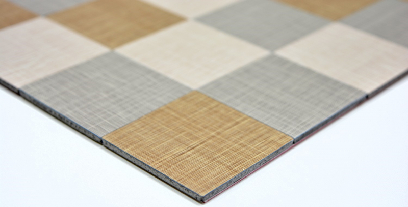 Piastrelle a mosaico per cucina autoadesive alluminio crema beige grigio metallo aspetto tessile MOS200-2622_f