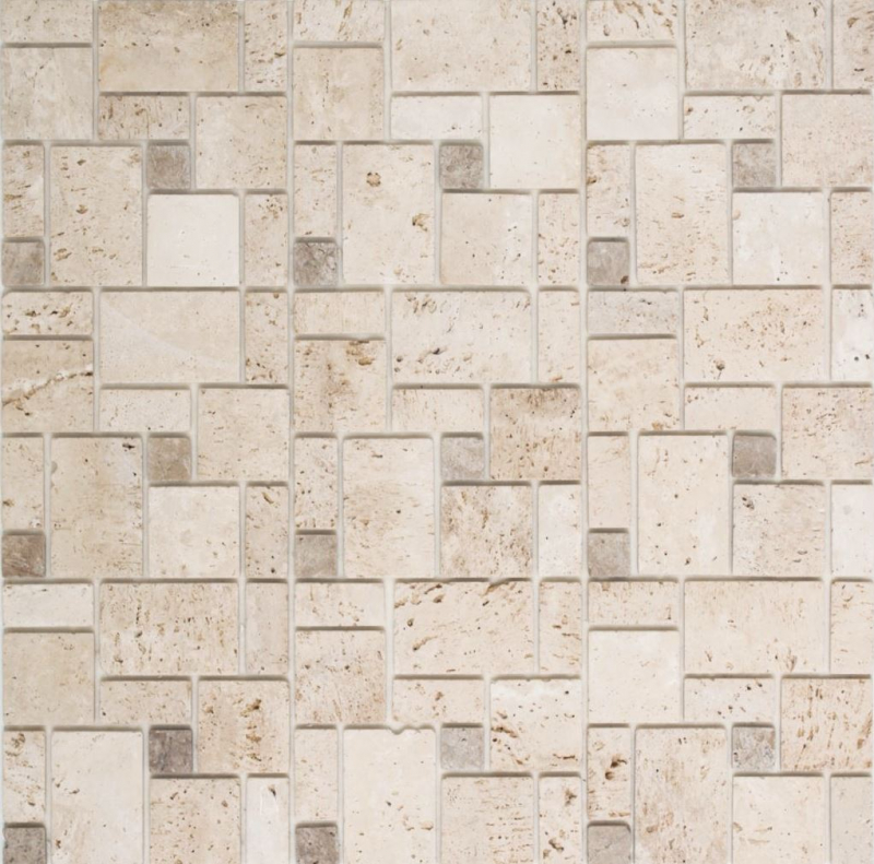 Campione a mano di mosaico Piastrella backsplash autoadesiva travertino pietra naturale beige combinazione travertino beige MOS200-4CM14_m