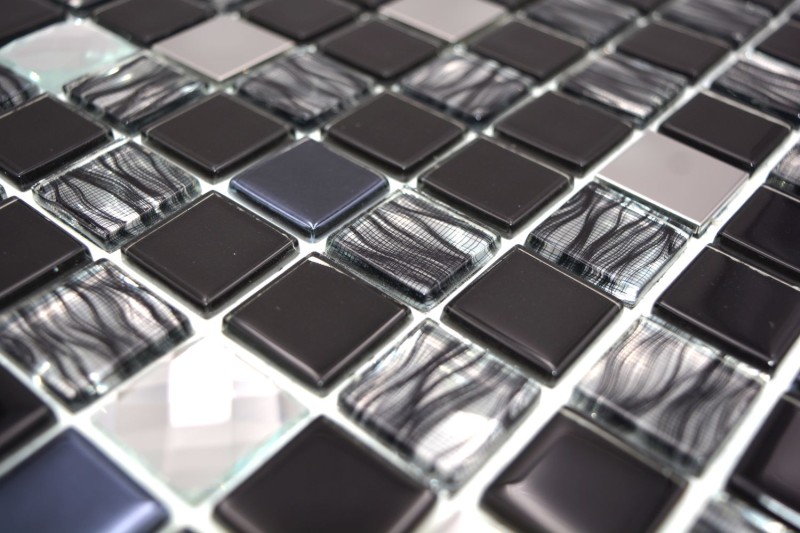 Mosaico di vetro in acciaio inox Rivestimento autoadesivo per pareti di cucina MOS200-4CM26