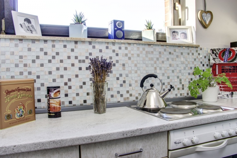tessere autoadesive di mosaico in vetro pietra naturale acciaio inox crema bianco MOS200-4CM32