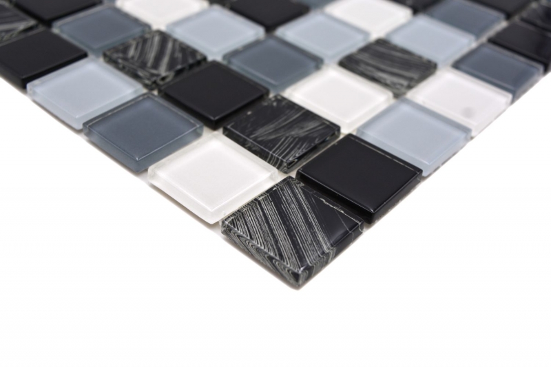 tessere autoadesive di mosaico di vetro grigio nero bianco MOS200-4CM28