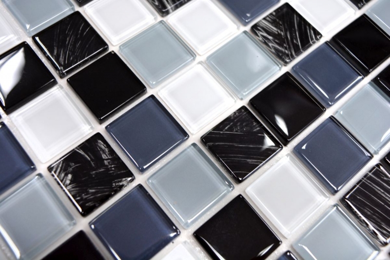 tessere autoadesive di mosaico di vetro grigio nero bianco MOS200-4CM28